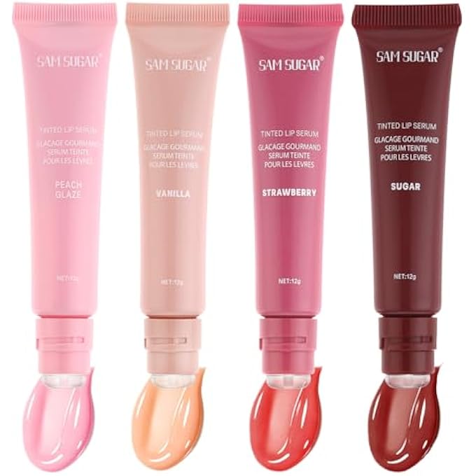 SAM SUGAR 4PCS LIP BALM HYDRATING TINTED LIP GLOSS SET MOISTURIZING LIP BUTTER BALM WITH NATURAL SHINE NON-STICKY LIP CARE FOR DRY LIPS - Image 1